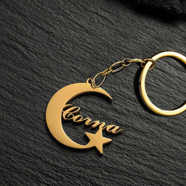 Moon Star Name Keychain