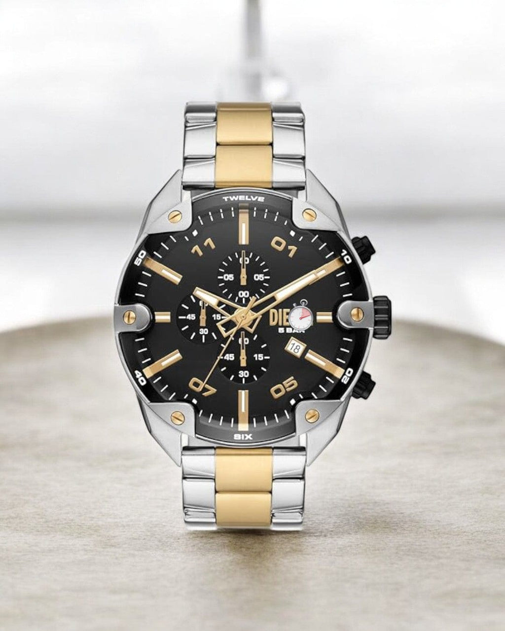 Dies-el Spiked Analog Black Dial Men's Stainless Steel Watch