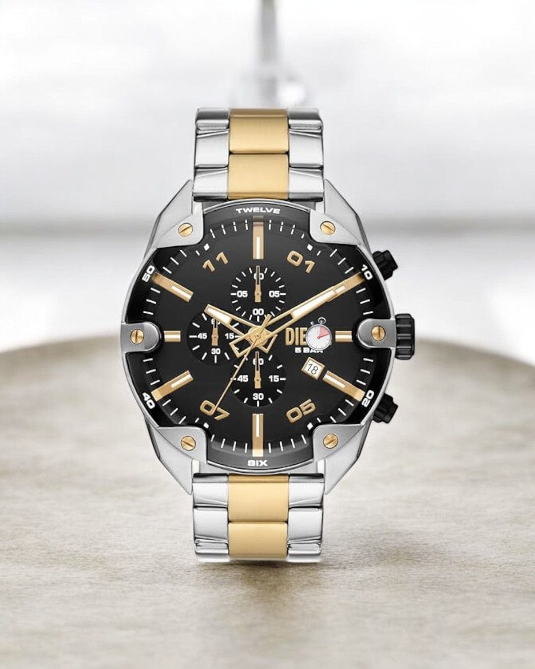 Dies-el Spiked Analog Black Dial Men's Stainless Steel Watch